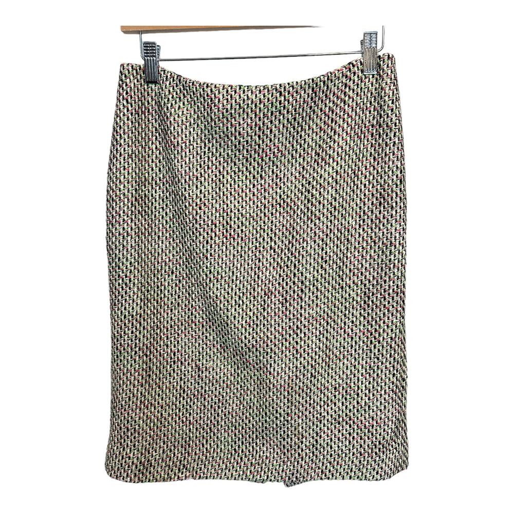 Talbots Tweed Skirt Pink Green Black Pencil Skirt Size 6P P6 Small Petite SP PS